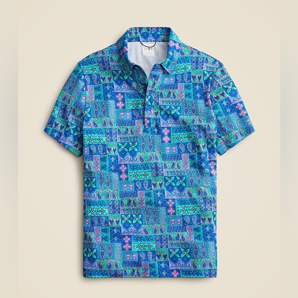 J Crew Performance Polo Shirt With COOLMAX in print size Large pattern golf tee